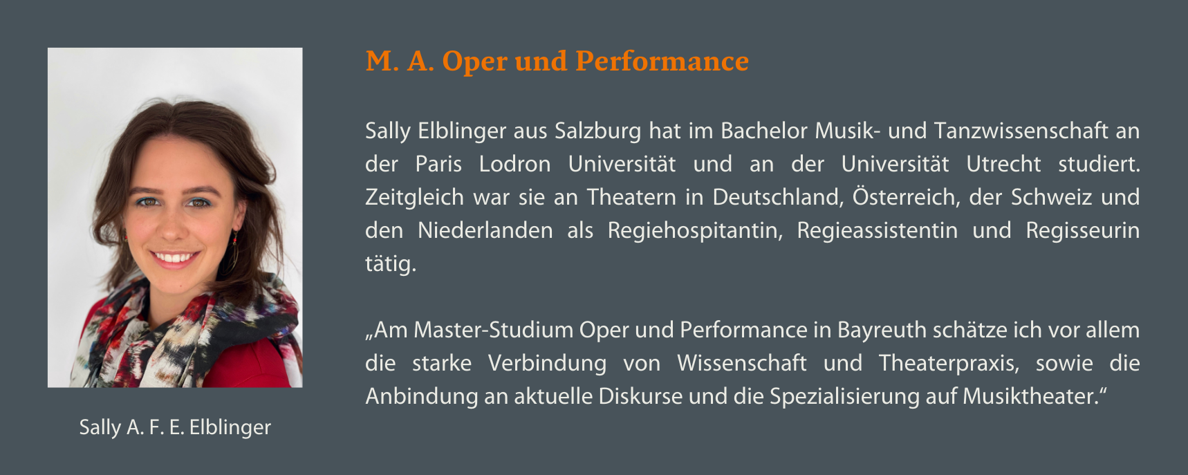 M. A. Oper und Performance Sally Elblinger Statement